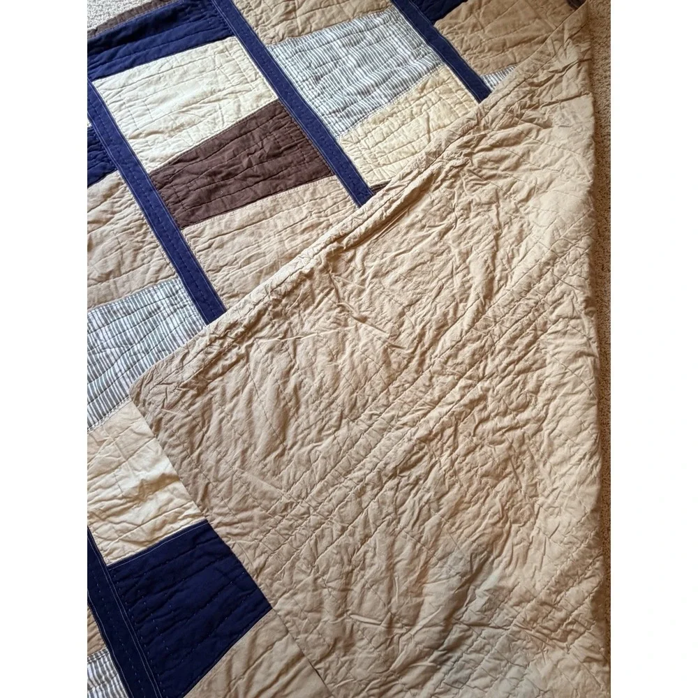 Pottery Barn Kids Jackson Pieced  Quilt Full Sz Vintage 2008 Boy Blue Tan Brown